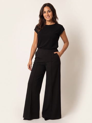Pantalón Ancho de Tiro Alto con Costura Marcada