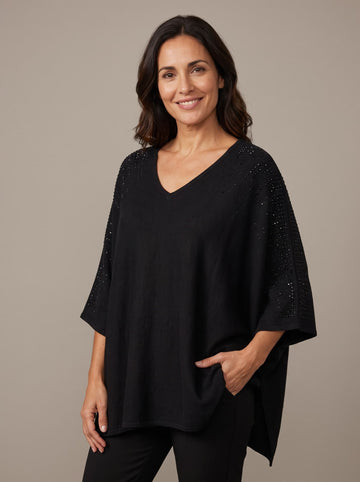Jersey Tipo Capa con Detalle Brillante en Hombros y Mangas