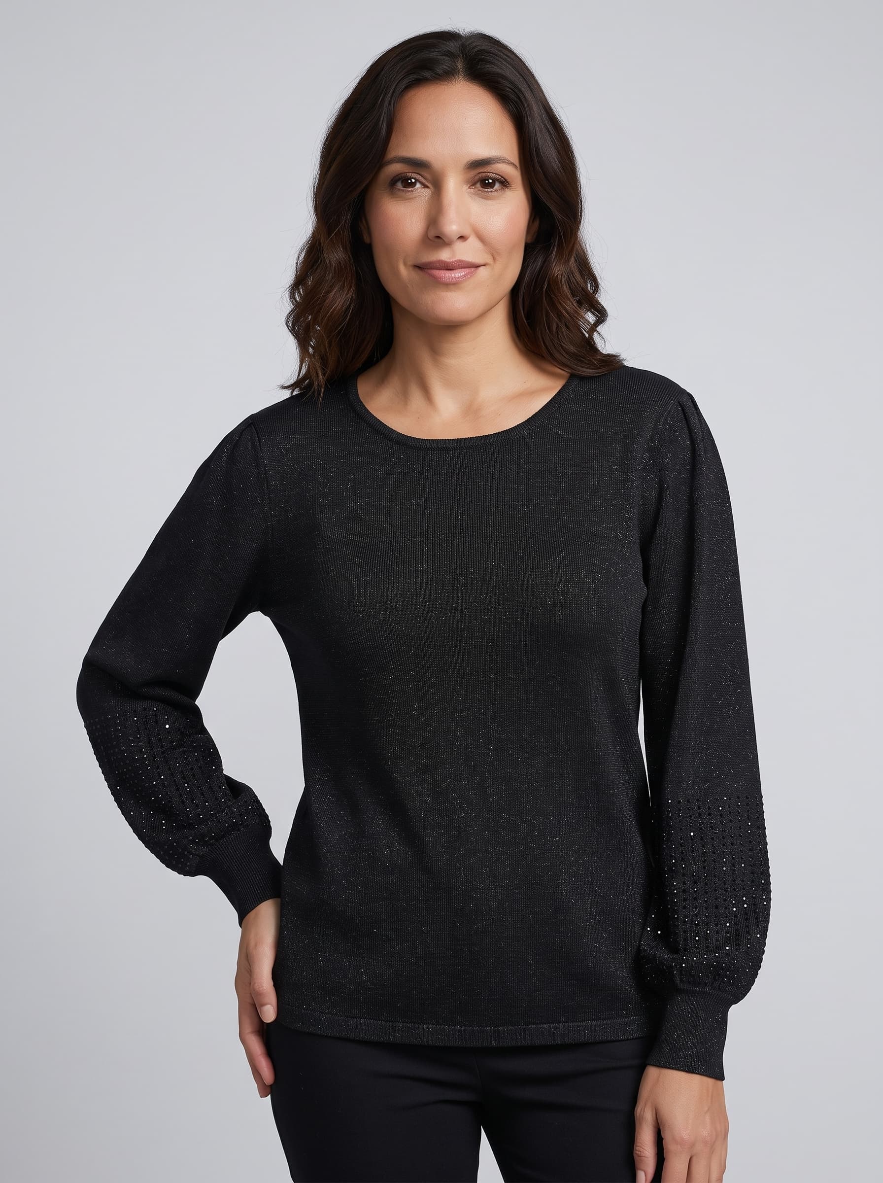 Jersey de Punto con Hilo Brillante y Strass en el Puño