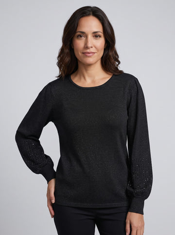 Jersey de Punto con Hilo Brillante y Strass en el Puño