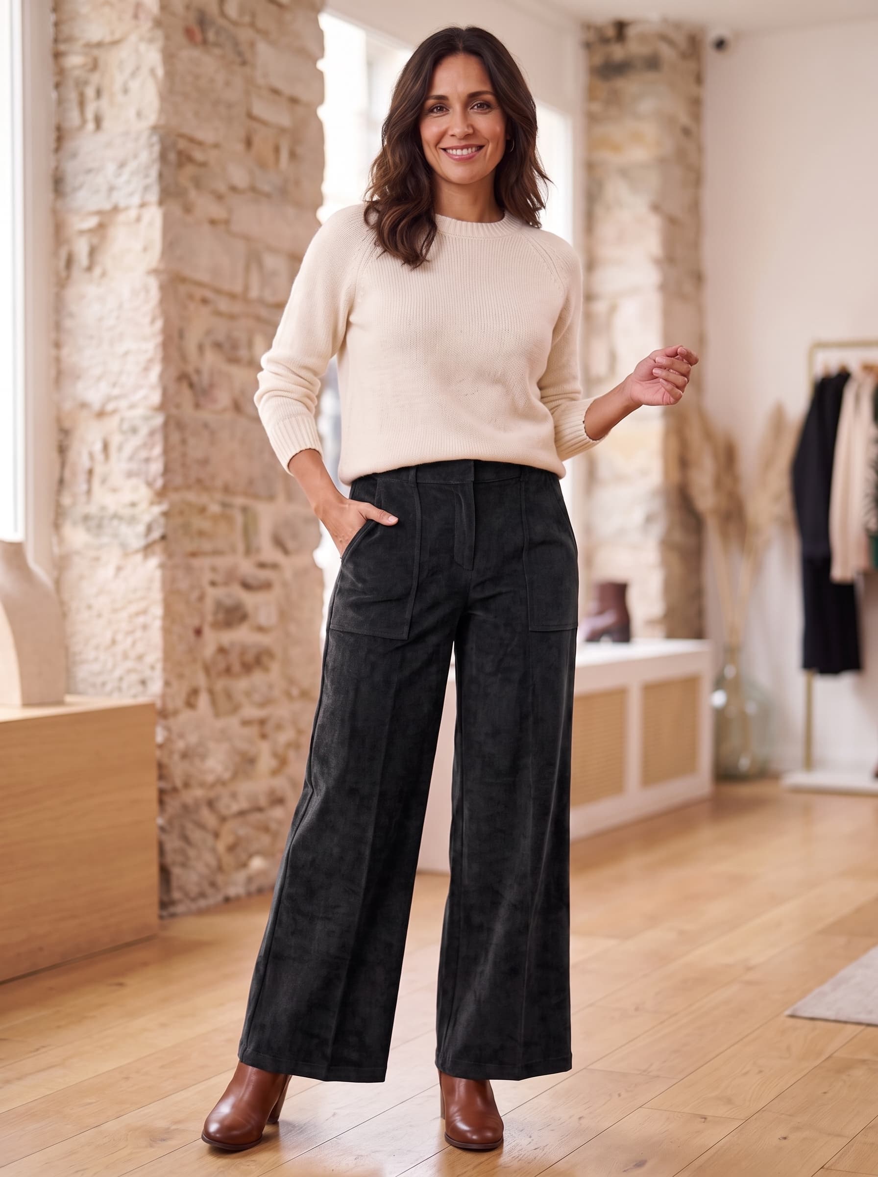 Pantalón palazzo de pana burdeos y negro