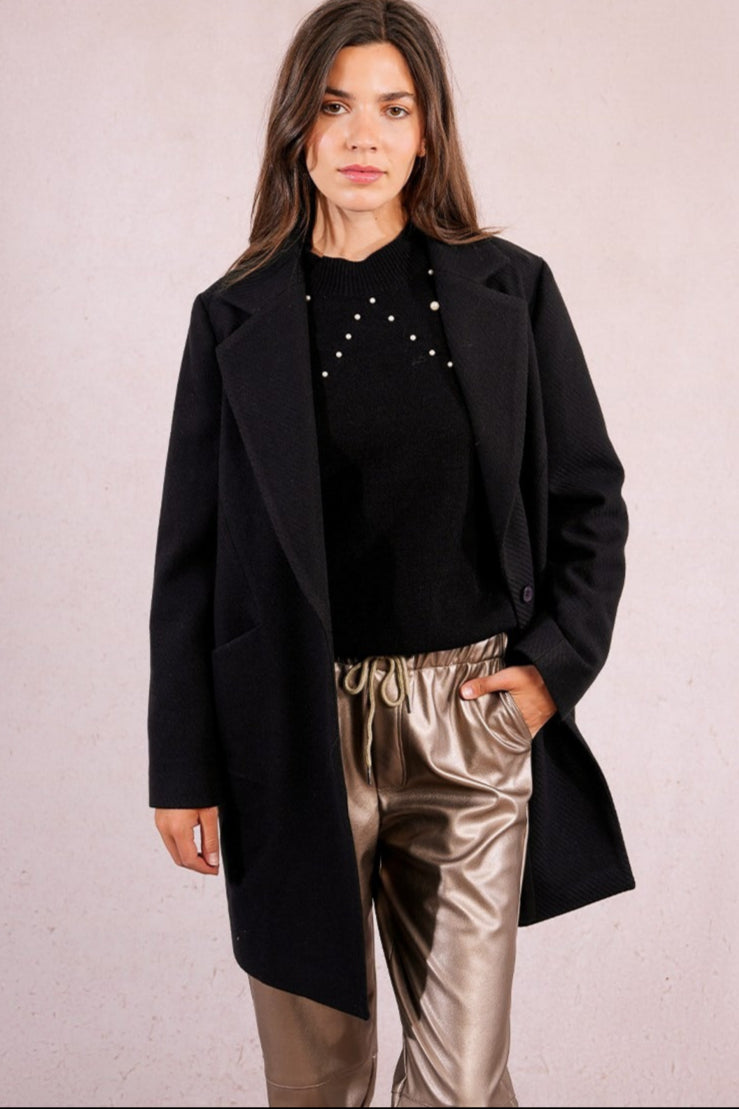 Midi coat with collar and lapel 