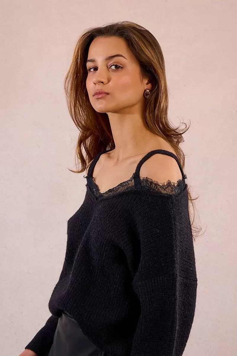 Long-sleeved jersey with lace detail 