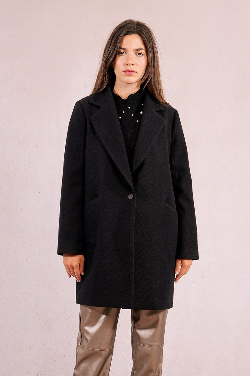 Midi coat with collar and lapel 