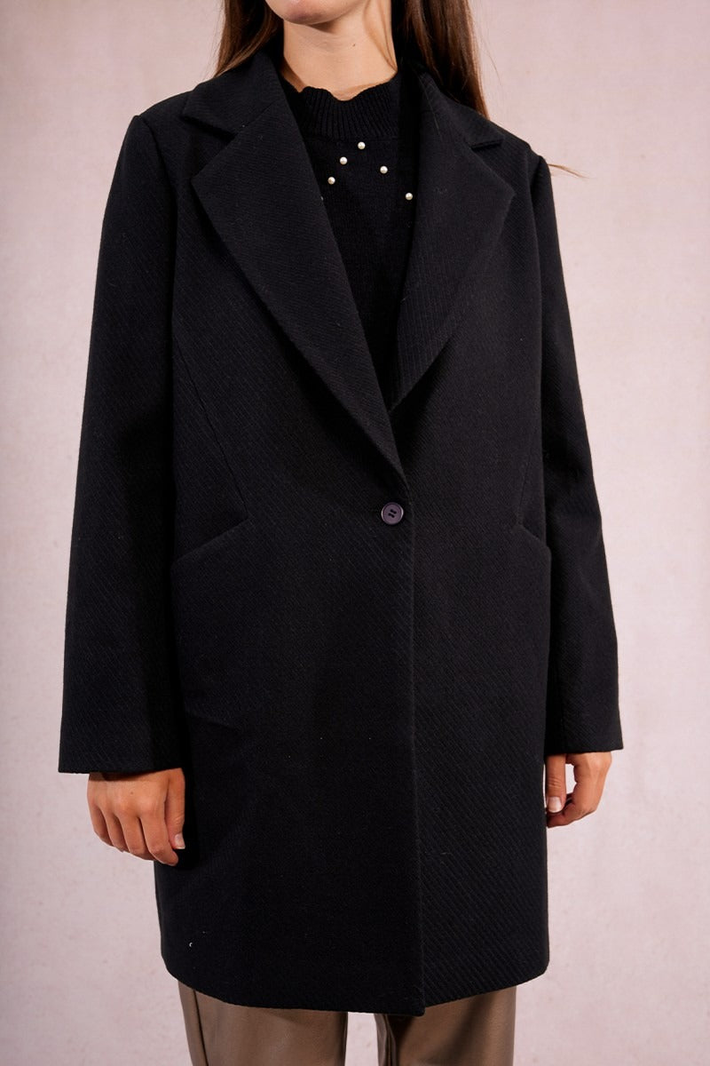 Midi coat with collar and lapel 