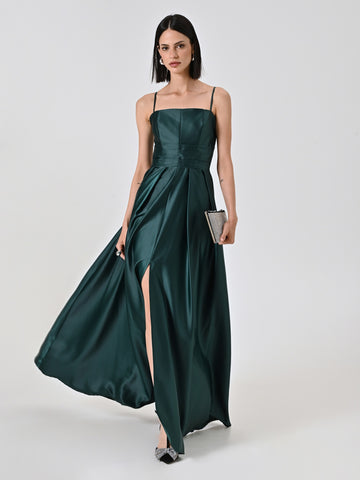 Vestido largo de satén verde