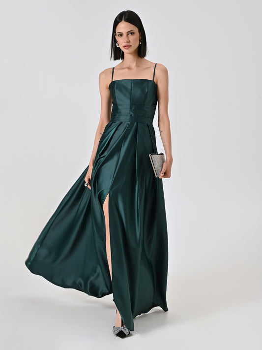 Vestido largo de satén verde