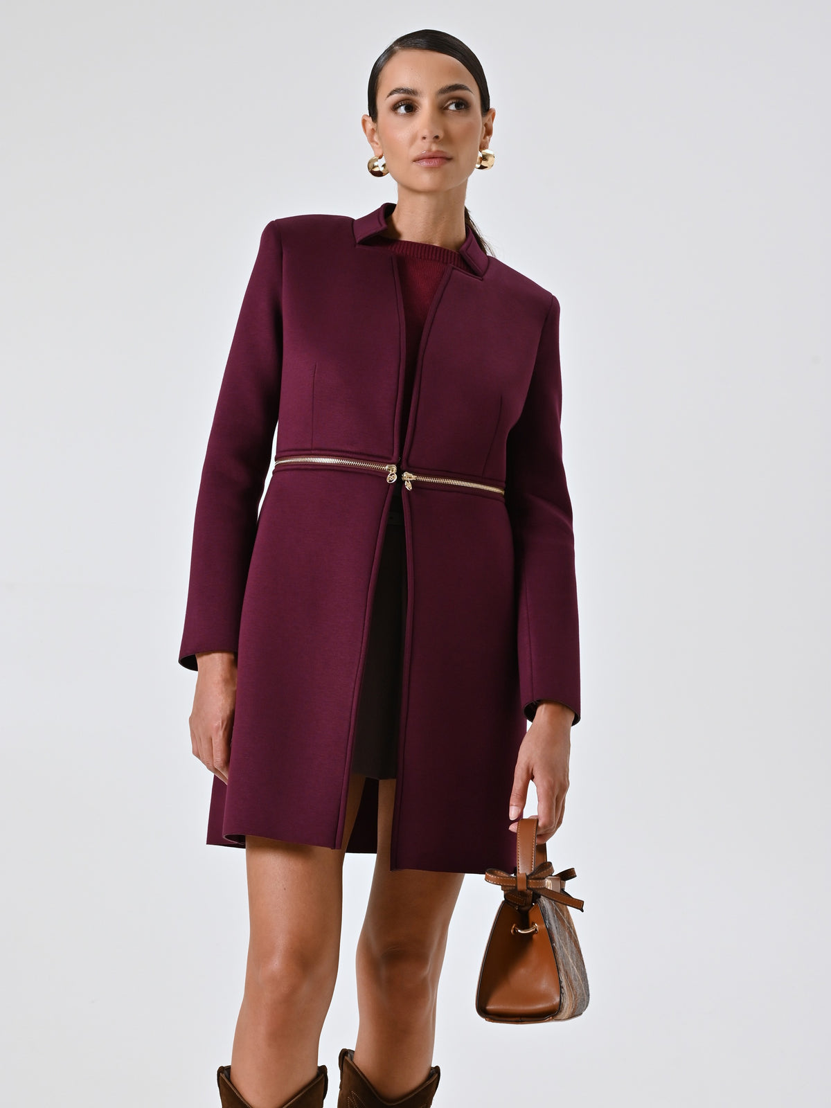 Two-in-one burgundy neoprene coat 