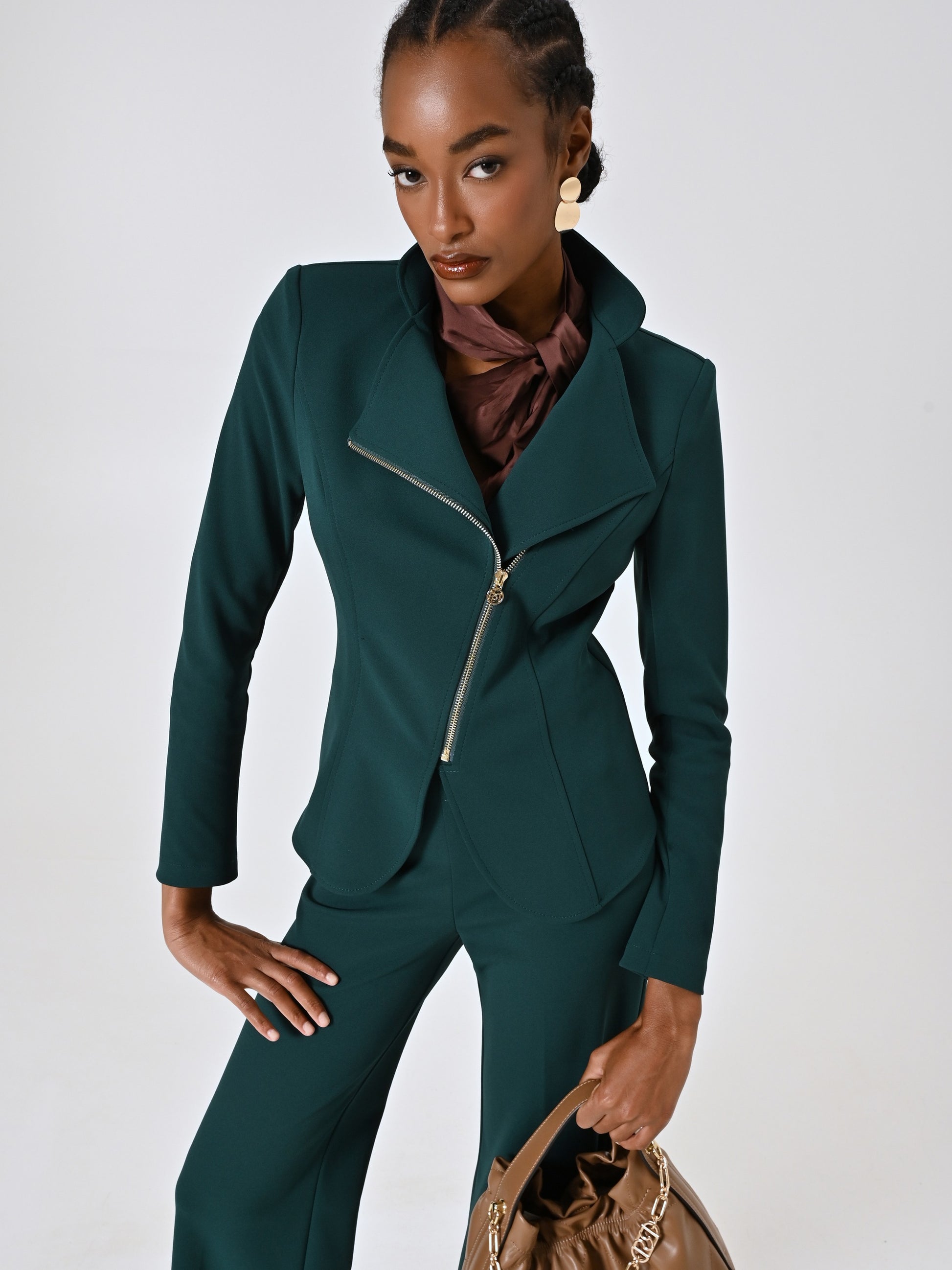 Chaqueta en neopreno crepé verde