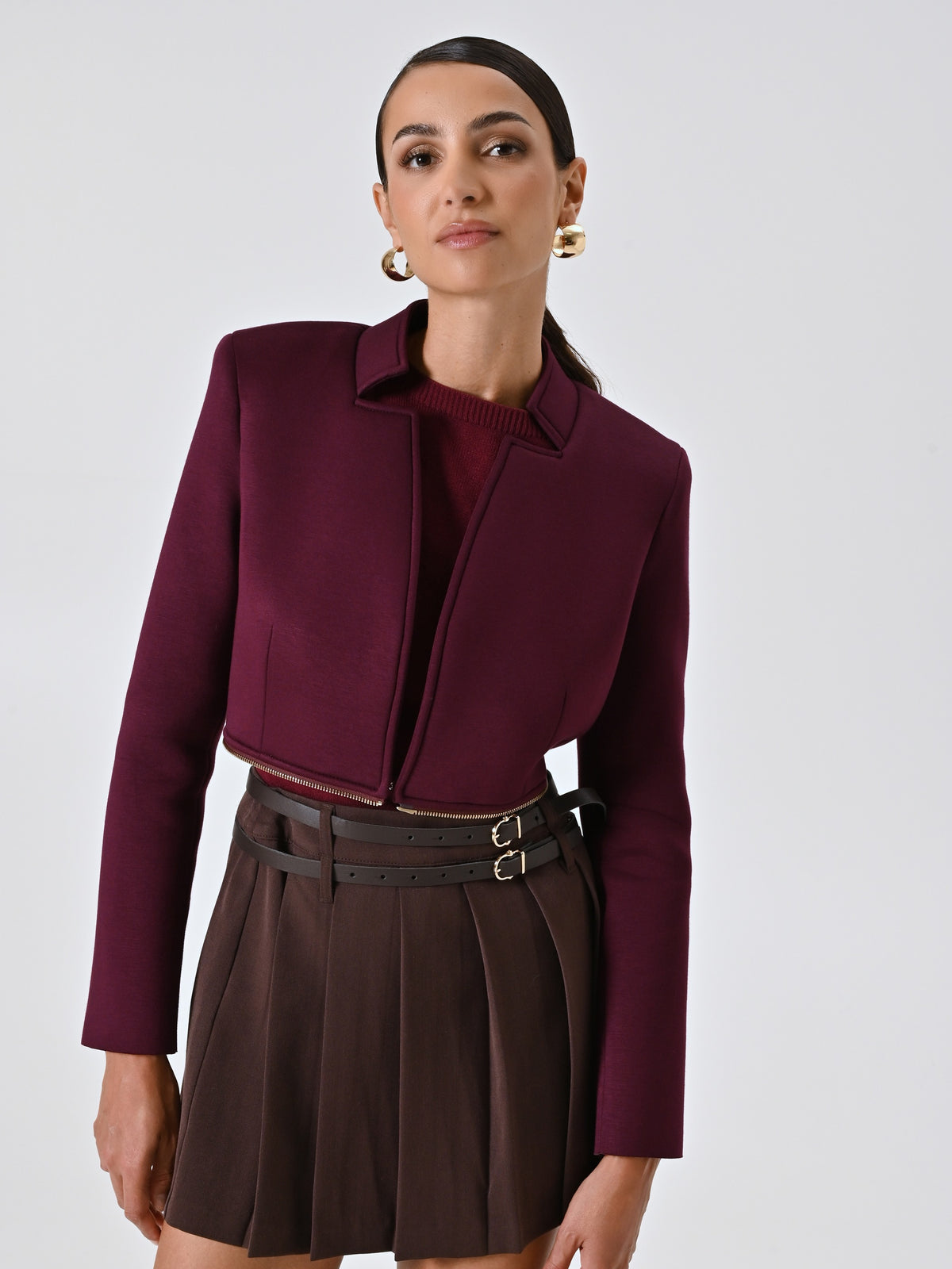 Two-in-one burgundy neoprene coat 