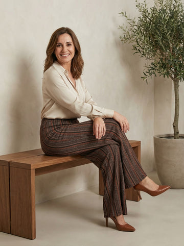 Pantalón ancho rayas marrones