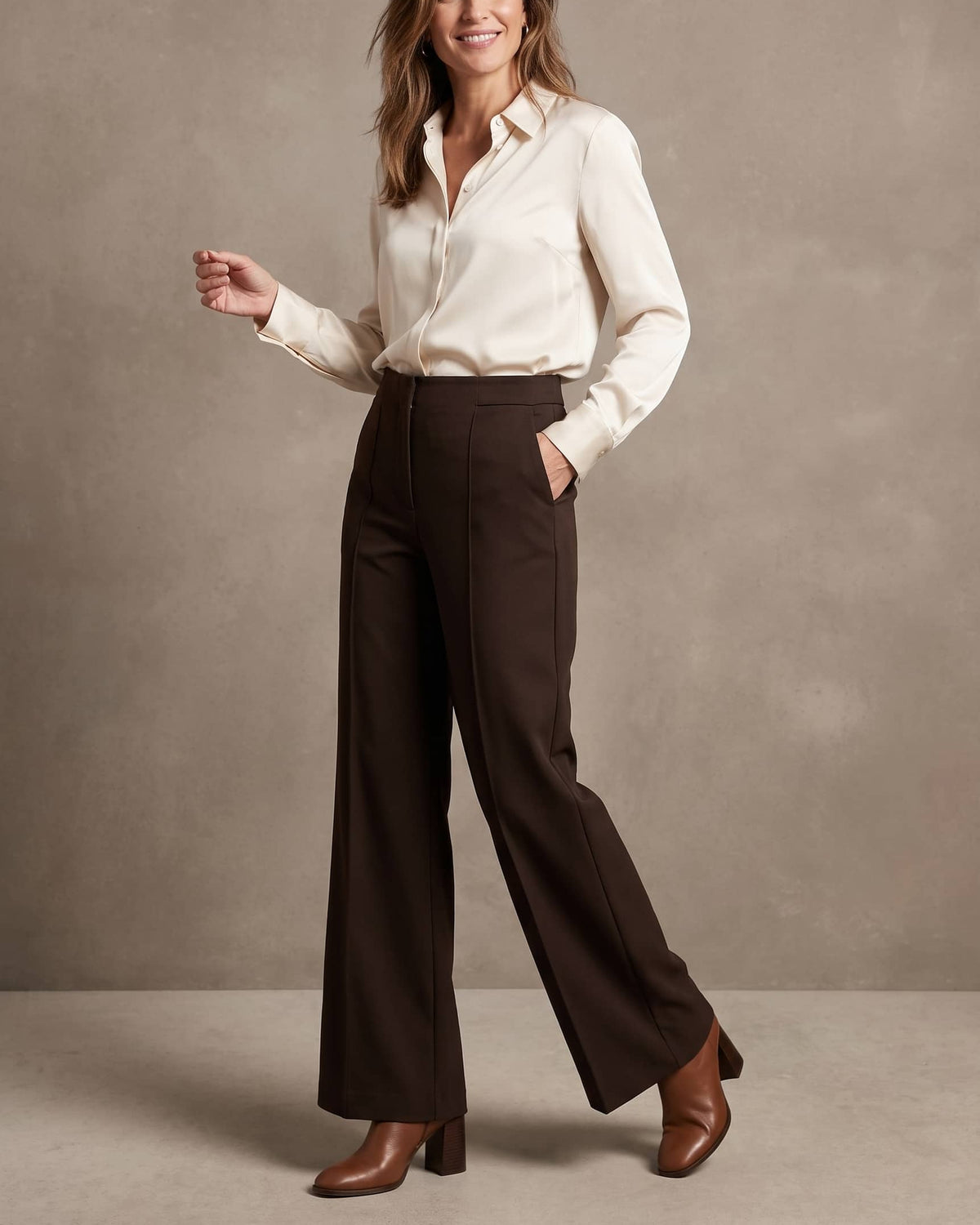 Pantalón chocolate con pinza y abertura