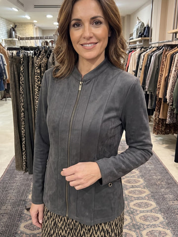 Chaqueta de ante gris estilo motera